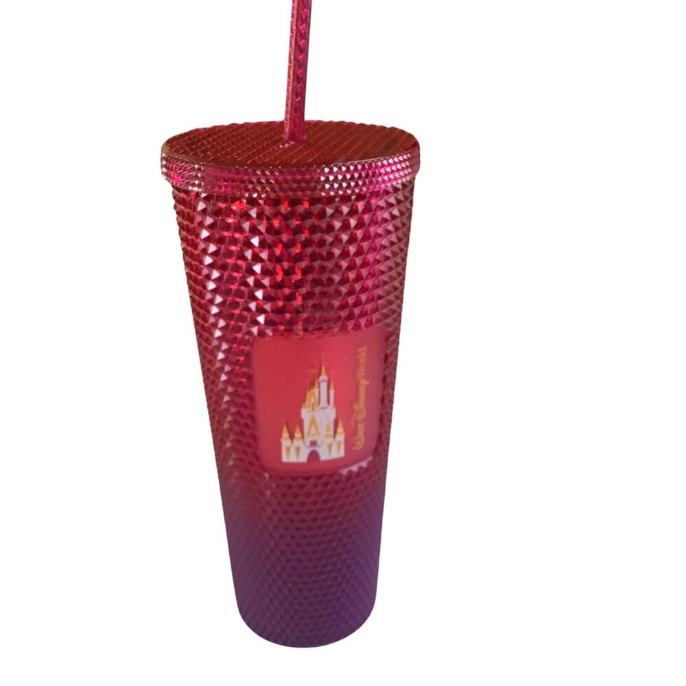 Disney Park 50th Anniversary Starbuck Tumbler w/straw Pink Red Purple Ombre 24oz